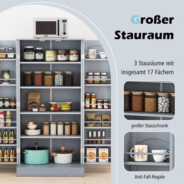 Kuchyňská skříňka COSTWAY, spížní skříňka, skříňka se 2 dvířky a 6 policemi, víceúčelová skříňka, 60 x 40 x 120 cm, šedá barva