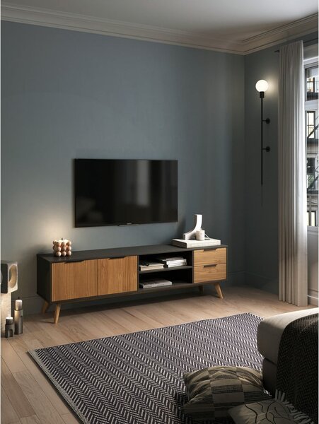 Černý/přírodní TV stolek z borovicového dřeva 180x53 cm Lavis – Marckeric