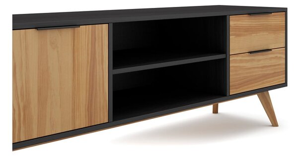 Černý/přírodní TV stolek z borovicového dřeva 180x53 cm Lavis – Marckeric
