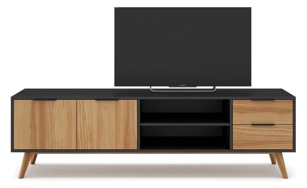 Černý/přírodní TV stolek z borovicového dřeva 180x53 cm Lavis – Marckeric