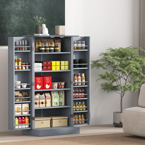 Kuchyňská skříňka COSTWAY, spížní skříňka, skříňka se 2 dvířky a 6 policemi, víceúčelová skříňka, 60 x 40 x 120 cm, šedá barva