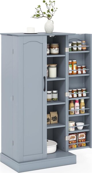 Kuchyňská skříňka COSTWAY, spížní skříňka, skříňka se 2 dvířky a 6 policemi, víceúčelová skříňka, 60 x 40 x 120 cm, šedá barva