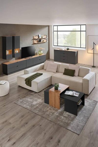 KOMODA POD TELEVIZI, barvy grafitu, dub artisan, 140/62/44 cm Hom`in - TV stolky & komody pod TV