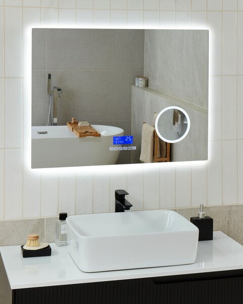LED koupelnové zrcadlo MONTARON 80 cm 60 cm Stříbrná