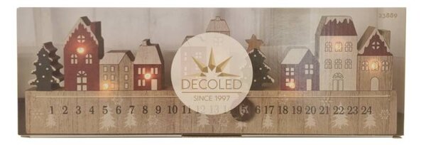 LED adventní kalendář dřevěný, 38 x 2,7 x 12 cm, barevná, na 2× AAA