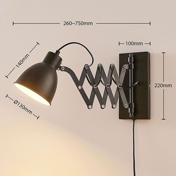 Průmyslová nástěnná lampa černá harmonika - Merle