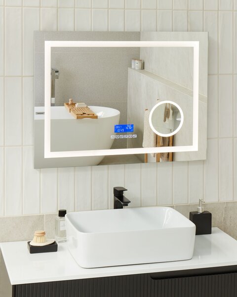 LED koupelnové zrcadlo THAIX 80 cm 60 cm Stříbrná