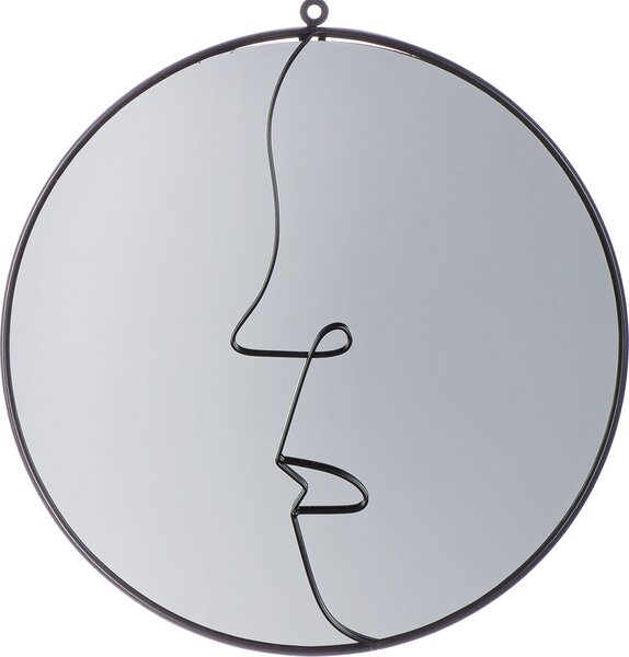 Zrcadlo Gilde, kulaté, "Face", motiv obličeje, kov, zrcadlové sklo, černé, , d. 1 cm, v. 42 cm, hl. 40 cm 69634 /Prodej pouze do vyprodání zásob