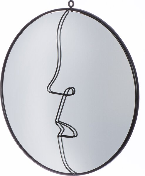 Zrcadlo Gilde, kulaté, "Face", motiv obličeje, kov, zrcadlové sklo, černé, , d. 1 cm, v. 42 cm, hl. 40 cm 69634 /Prodej pouze do vyprodání zásob