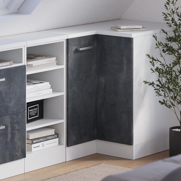 Rohová kuchyňská skříňka pod šikmou střechu Vicco R-Line Černý beton 75.6 cm s 1 dveřmi, korpus skříně hloubka 60 cm, Model 60439