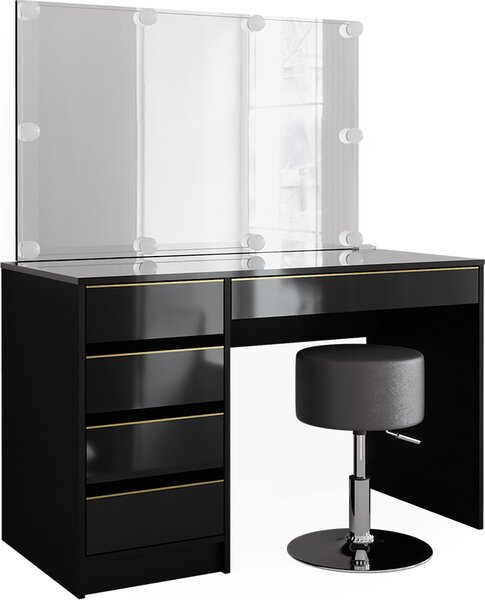 Toaletní stolek Vicco Sherry Černá/zlatá 120 cm s osvětlením LED a stoličkou, Model 47717