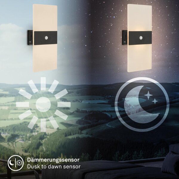 BRILONER Aura nástěnné svítidlo - 2,5W, 100lm, nabíjecí, LED, s pohybové čidlo, černá 3888015