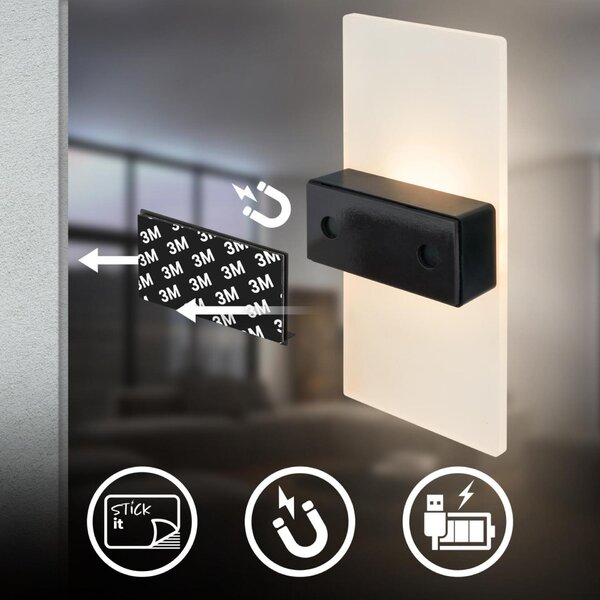 BRILONER Aura nástěnné svítidlo - 2,5W, 100lm, nabíjecí, LED, s pohybové čidlo, černá 3888015