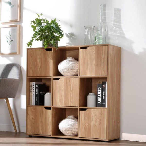 CALICOSY – skříňka s 9 přihrádkami a 5 dvířky, dřevěný Imitace, šířka 89 cm – MODU