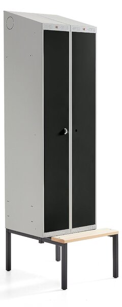 AJ Produkty Šatní skříňka CLASSIC COMBO, 1 sekce, 2 boxy, 2290x600x550 mm, lavice, černé dveře