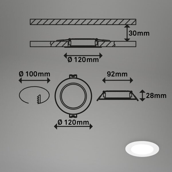 BRILONER 3ks sada LED vestavné bodové svítidlo – pr.120mm, ploché, 6W, 230V, neutrální bílá, bílé 7993036