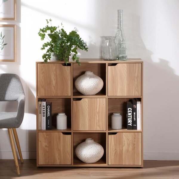 CALICOSY – skříňka s 9 přihrádkami a 5 dvířky, dřevěný Imitace, šířka 89 cm – MODU