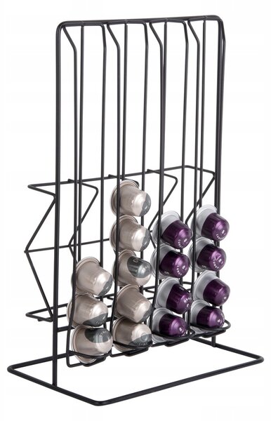 STOJAN NA KAPSLE NESPRESSO KOVOVÝ ČERNÝ DO KUCHYNĚ 21,5 x 14,5 x 33,5