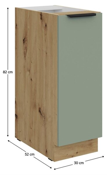 Kondela Dolní kuchyňská skříňka s výsuvným košem Arsany 30 D Cargo BB - aquamarine / dub artisan