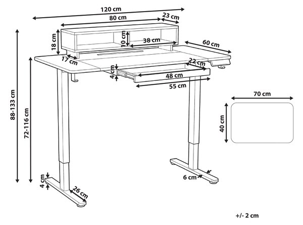 Elektricky výškově nastavitelný pracovní stůl LUCAMA 120 cm 60 cm s USB portem Světle hnědá/Bílá
