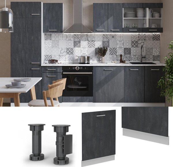 Čelní panel myčky Vicco R-Line Černý beton 60 cm bez pracovní desky, Model 54526