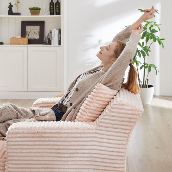 LVHOM Moderní sametové relaxační křeslo Chaiselongue s polštářem, pohodlná podlahová pohovka, nosnost až 150 kg, bez montáže, 166 x 100 x 82 cm, růžová
