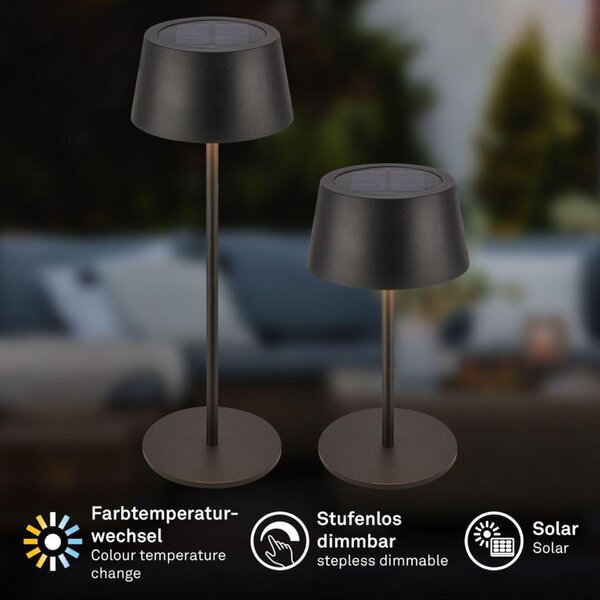 BRILONER Awia stolní lampička - 2W, 160lm, nabíjecí, LED, stmívatelné, dotykový vypínač, CCT, černá 7572015