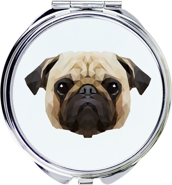 Mops, buldoček, carlík, carlino, doguillo – Zrcadlo značky Art-Dog s fotografií a geometrickým vzorem