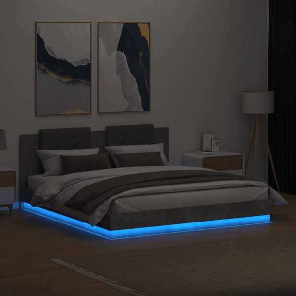 Rám postele s čelem a LED osvětlením betonově šedý 200x200 cm 3209985