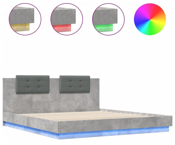 Rám postele s čelem a LED osvětlením betonově šedý 200x200 cm 3209985