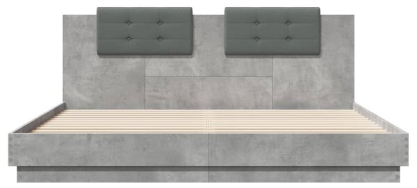 Rám postele s čelem a LED osvětlením betonově šedý 200x200 cm 3209985
