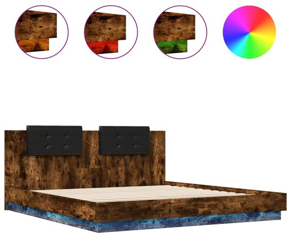 Rám postele s čelem a LED osvětlením kouřový dub 200x200 cm 3209986