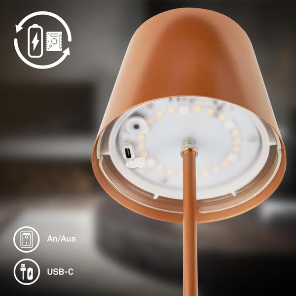 BRILONER Calida stolní lampička - 2,5W, 200lm, nabíjecí, LED, stmívatelné, RGBW, uchycení na láhev, bronzová 7510013