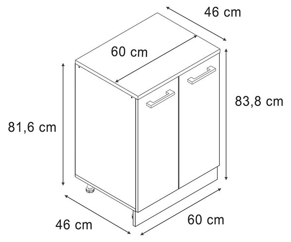 Kuchyňská skříňka pod šikmou střechu Vicco R-Line Ušlechtilá šedá 60 cm bez šikminy se 2 dveřmi, Model 61759