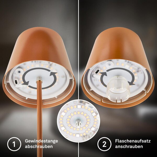 BRILONER Calida stolní lampička - 2,5W, 200lm, nabíjecí, LED, stmívatelné, RGBW, uchycení na láhev, bronzová 7510013