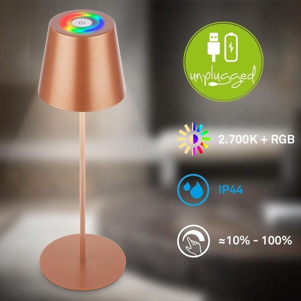 BRILONER Calida stolní lampička - 2,5W, 200lm, nabíjecí, LED, stmívatelné, RGBW, uchycení na láhev, bronzová 7510013