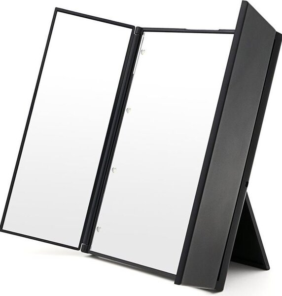 UNIQ Vanity – trojité kosmetické zrcadlo s LED osvětlením, sklopné kosmetické zrcadlo, černé