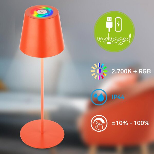 BRILONER Calida stolní lampička - 2,5W, 200lm, nabíjecí, LED, stmívatelné, RGBW, uchycení na láhev, oranžová 7510012