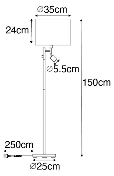 Stojací lampa z oceli s bílým stínítkem a lampičkou na čtení - Jelena