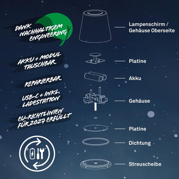 BRILONER Cilano RGBW stolní lampa na baterie IP44, stmívatelné, s nabíjecí základnou, antracit 7517015