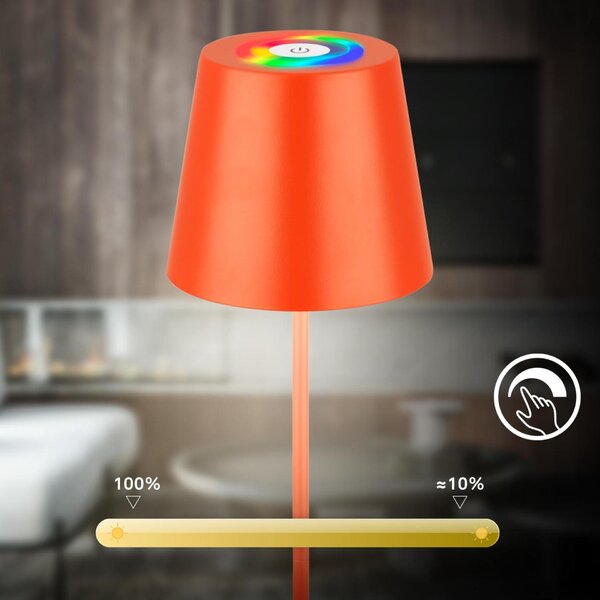 BRILONER Calida stolní lampička - 2,5W, 200lm, nabíjecí, LED, stmívatelné, RGBW, uchycení na láhev, oranžová 7510012
