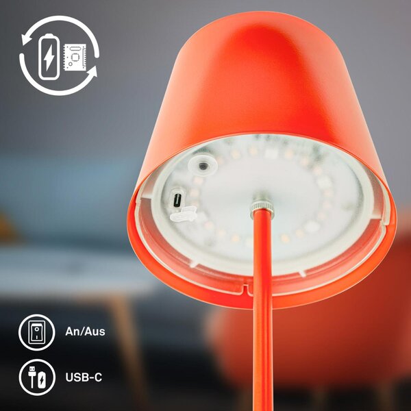 BRILONER Calida stolní lampička - 2,5W, 200lm, nabíjecí, LED, stmívatelné, RGBW, uchycení na láhev, oranžová 7510012