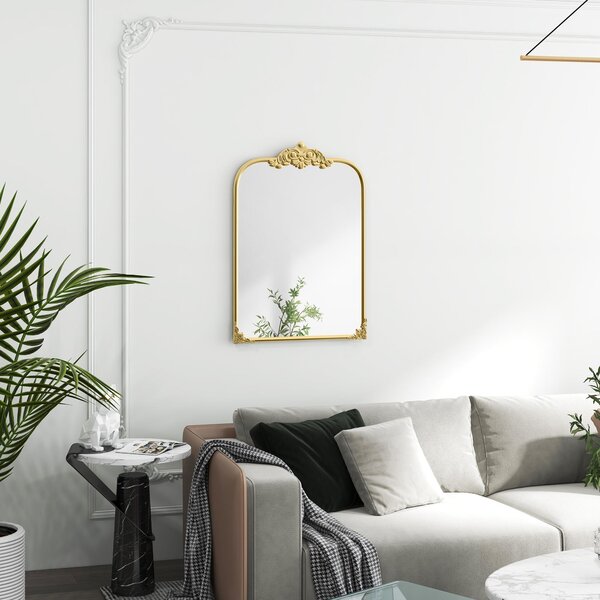 Fortuna Lai Nástěnné zrcadlo 60 x 87 cm Koupelnové zrcadlo v barokním stylu s dekorativním kovovým rámem pro obývací pokoj a ložnici ve zlaté barvě