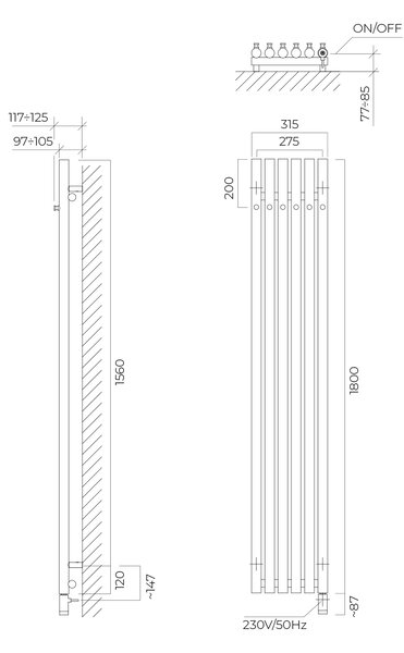 Oltens Stang elektrický radiátor 180x31.5 cm měděná kartáčovaný 55118610
