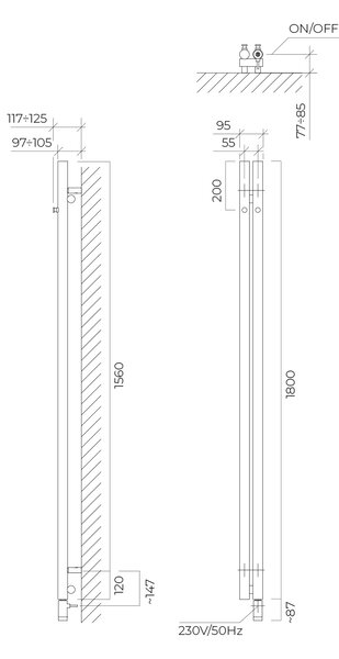 Oltens Stang (e) elektrický radiátor 180x9.5 cm nikl 55110910