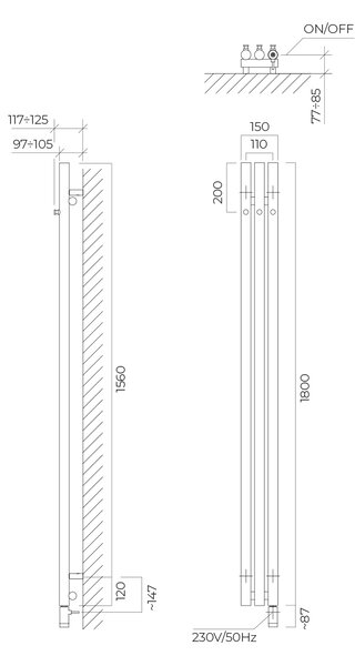 Oltens Stang elektrický radiátor 180x15 cm měděná kartáčovaný 55111610