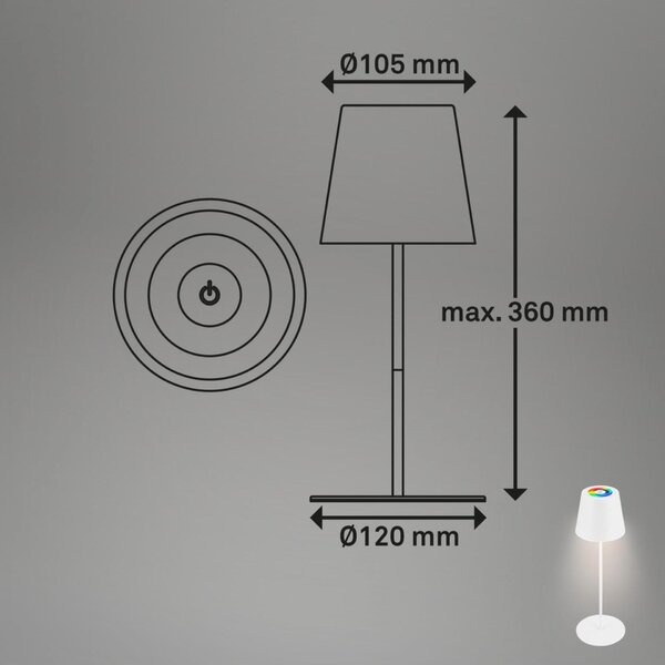 BRILONER Coloris LED stolní lampička Smart bezdrátová, ovládání přes aplikaci, stmívatelné, bílé 7559016