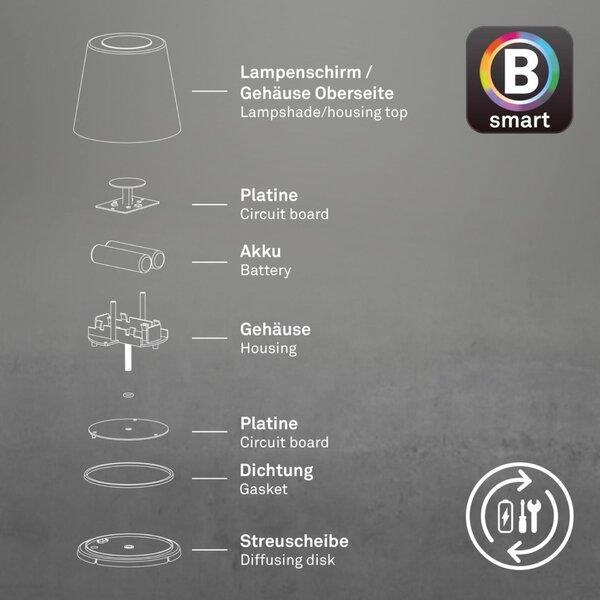 BRILONER Coloris LED stolní lampička Smart bezdrátová, ovládání přes aplikaci, stmívatelné, bílé 7559016