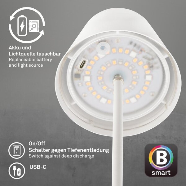 BRILONER Coloris LED stolní lampička Smart bezdrátová, ovládání přes aplikaci, stmívatelné, bílé 7559016