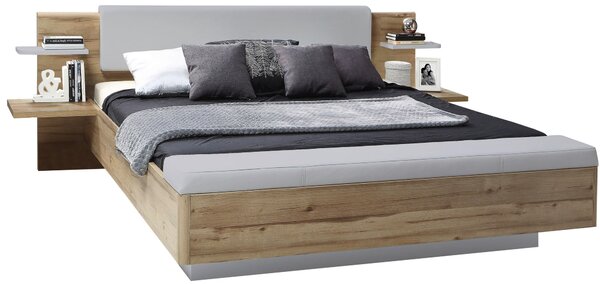 POSTEL S NOČNÍMI STOLKY, 180/200 cm, šedá, dub artisan Ti'me - Postele s nočními stolky